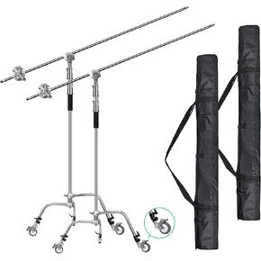 EACHSHOT 2 Packs C Stand with Wheels and Bags Metal Max 10.8ft/330cm with 3.48ft/106cm Holding Arm 2 Pieces Grip Head Godox AD600 Pro Aputure 300D II for Photography Studio Video Monolight in Saudi Arabia