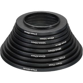 PATIKIL Step Up Rings Set, 9 Pack 37-49mm 49-52mm 52-55mm 55-58mm 58-62mm 62-67mm 67-72mm 72-77mm 77-82mm Lens Filter Adapter Ring for Camera Lenses, Black in Saudi Arabia