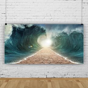 Baocicco 5x3ft Moses Divided Sea Pathway Backdrops Photography Background Judaism Catholic Christian Church Religion Backdrop Holiday Holy Day Religious Belief Easter Polyester Photo Studio Props