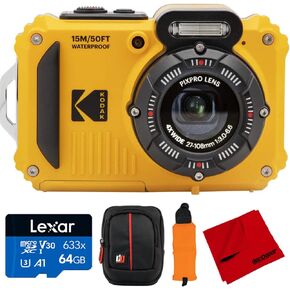 Kodak PIXPRO Astro Zoom WPZ2 16.4MP Digital Camera, 3" LCD Bundle with Lexar 64GB Memory Card, Deco Photo Camera Case, Vivitar Orange Camera Wrist Strap and Microfiber Cleaning Cloth in Kuwait