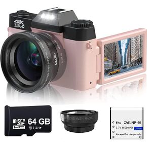 مجموعة كاميرا رقمية Acuvar 4K 48MP للتصوير الفوتوغرافي، ومدونات الفيديو على YouTube مع شاشة قابلة للطي، وواي فاي، وعدسة زاوية واسعة، ومرشحات، وبطاقات SD صغيرة 2X سعة 64 جيجابايت، وحامل ثلاثي القوائم مقاس 50 بوصة، وقارئ بطاقات، وميكروفون، وLED والمزيد in Kuwait