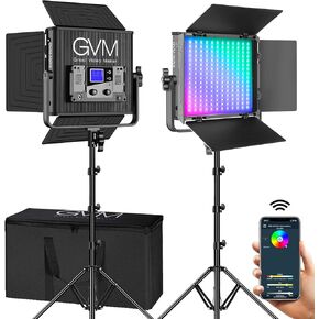 GVM مجموعة لوحة اضاءة فيديو ناعمة باضاءة LED RGB 2 ضوء 50RS2L، درجة حرارة اللون: 3200 الى 5600 كلفن، CRI97، وضع RGB للالوان المخصصة in Kuwait