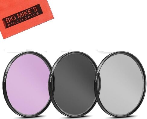72mm Multi-Coated 3 Piece Filter Kit (UV-CPL-FLD) for Select Canon, Nikon, Sony, FujiFilm, Olympus, Pentax, Sigma, Tamron Digital Cameras, SLR Lenses, and Camcorders + Microfiber Cleaning Cloth in Saudi Arabia