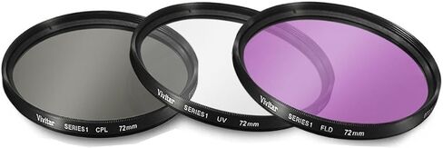 72mm Multi-Coated 3 Piece Filter Kit (UV-CPL-FLD) for Select Canon, Nikon, Sony, FujiFilm, Olympus, Pentax, Sigma, Tamron Digital Cameras, SLR Lenses, and Camcorders + Microfiber Cleaning Cloth in Saudi Arabia