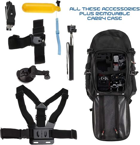 Navitech Action Camera Backpack & 18-in-1 Accessory Combo Kit with Integrated Chest Strap Compatible with The Contour +2 | Roam 2 | Roam Action Camera in Saudi Arabia