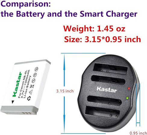 Kastar Dual USB Charger for Canon NB-6L NB6L and PowerShot SX710 HS SX530 HS SX520 HS SX510 HS SX500 is SX700SX280 SX260 SX170 SD1300 SD1200 SD980 SD770 SD1300D30 D20 D10 IXUS 85 IXUS 95 IXUS 200 in Saudi Arabia