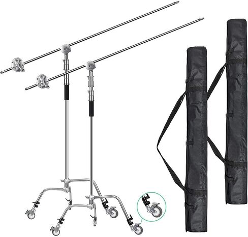 EACHSHOT 2 Packs C Stand with Wheels and Bags Metal Max 10.8ft/330cm with 3.48ft/106cm Holding Arm 2 Pieces Grip Head Godox AD600 Pro Aputure 300D II for Photography Studio Video Monolight in Saudi Arabia