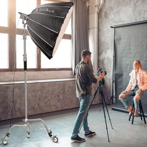 EACHSHOT 2 Packs C Stand with Wheels and Bags Metal Max 10.8ft/330cm with 3.48ft/106cm Holding Arm 2 Pieces Grip Head Godox AD600 Pro Aputure 300D II for Photography Studio Video Monolight in Saudi Arabia