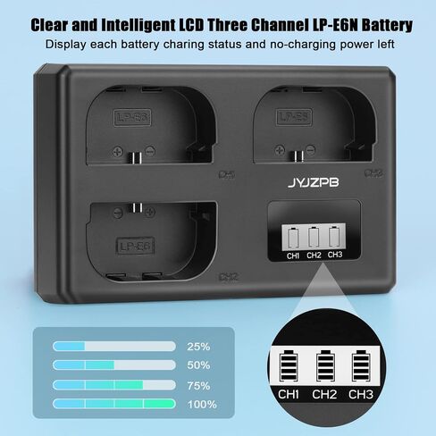 JYJZPB LP-E6 LP-E6N Battery 3-Pack Compatible for Canon EOS 5D Mark II III, 5DS R Rechargeable Battery Charger Triple Slot for Canon EOS 80D, 90D, 60D, 70D, 5DS R, 6D, 7D, 3 Channel Camera Batteries in Saudi Arabia
