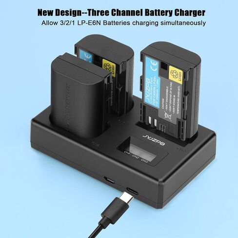 JYJZPB LP-E6 LP-E6N Battery 3-Pack Compatible for Canon EOS 5D Mark II III, 5DS R Rechargeable Battery Charger Triple Slot for Canon EOS 80D, 90D, 60D, 70D, 5DS R, 6D, 7D, 3 Channel Camera Batteries in Saudi Arabia