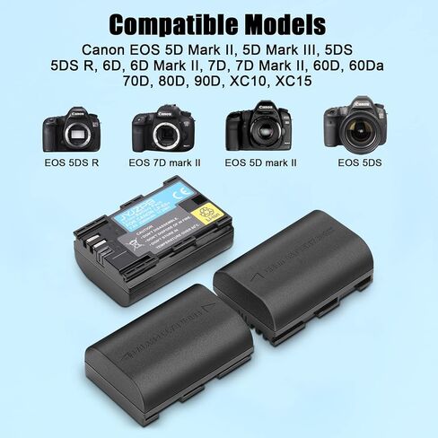 JYJZPB LP-E6 LP-E6N Battery 3-Pack Compatible for Canon EOS 5D Mark II III, 5DS R Rechargeable Battery Charger Triple Slot for Canon EOS 80D, 90D, 60D, 70D, 5DS R, 6D, 7D, 3 Channel Camera Batteries in Saudi Arabia
