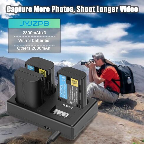JYJZPB LP-E6 LP-E6N Battery 3-Pack Compatible for Canon EOS 5D Mark II III, 5DS R Rechargeable Battery Charger Triple Slot for Canon EOS 80D, 90D, 60D, 70D, 5DS R, 6D, 7D, 3 Channel Camera Batteries in Saudi Arabia