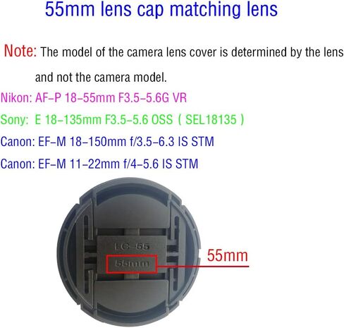 55mm Lens Cap Cover for Nikon AF-P(Not AF-S) DX Nikkor 18-55mm f/3.5-5.6G VR,Sony FE 28-70mm f/3.5-5.6 OSS,HUIPUXIANG Compatible with Canon EF-M 11-22mm f/4-5.6 is STM Lens 55mm Filter Thread[2 Pack] in Saudi Arabia