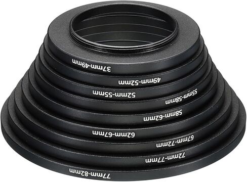 PATIKIL Step Up Rings Set, 9 Pack 37-49mm 49-52mm 52-55mm 55-58mm 58-62mm 62-67mm 67-72mm 72-77mm 77-82mm Lens Filter Adapter Ring for Camera Lenses, Black in Saudi Arabia