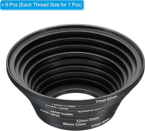PATIKIL Step Up Rings Set, 9 Pack 37-49mm 49-52mm 52-55mm 55-58mm 58-62mm 62-67mm 67-72mm 72-77mm 77-82mm Lens Filter Adapter Ring for Camera Lenses, Black in Saudi Arabia
