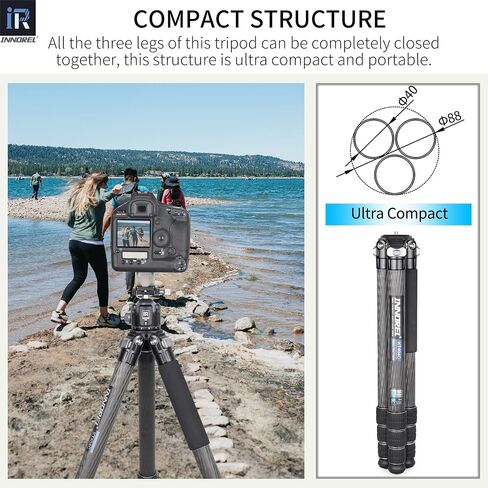 INNOREL KT364C Compact 10-Layer Carbon Fiber Camera Tripod 36mm Big Tube Professional Travel Tripod for Digital DSLR Video Camcorder Heavy Duty Camera Stand Load 66.1lb/30kg with Center Column in Saudi Arabia