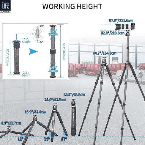 INNOREL KT364C Compact 10-Layer Carbon Fiber Camera Tripod 36mm Big Tube Professional Travel Tripod for Digital DSLR Video Camcorder Heavy Duty Camera Stand Load 66.1lb/30kg with Center Column in Saudi Arabia