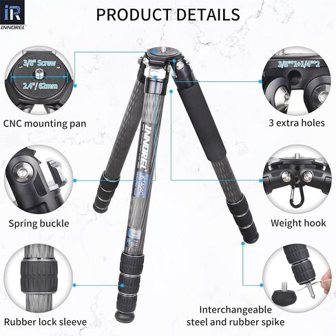 INNOREL KT364C Compact 10-Layer Carbon Fiber Camera Tripod 36mm Big Tube Professional Travel Tripod for Digital DSLR Video Camcorder Heavy Duty Camera Stand Load 66.1lb/30kg with Center Column in Saudi Arabia