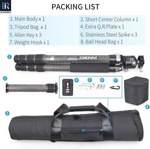 INNOREL KT364C Compact 10-Layer Carbon Fiber Camera Tripod 36mm Big Tube Professional Travel Tripod for Digital DSLR Video Camcorder Heavy Duty Camera Stand Load 66.1lb/30kg with Center Column in Saudi Arabia