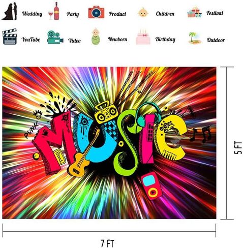 Colorful Music Party Backdrop Guitar Speaker Photo Background MEETSIOY Hip Hop Disco Studio Prop Banner Birthday Party Supplies Photography Backdrop 5x3ft BJZSMT124 in Kuwait