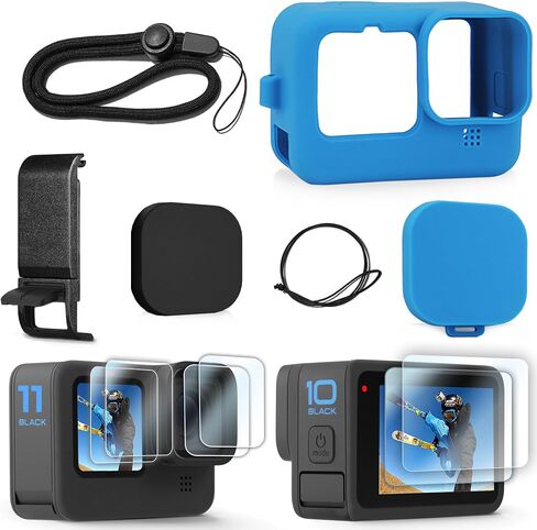 FitStill Blue Silicone Sleeve Case for Go Pro Hero 11 Hero 10 Hero 9 Black, Battery Side Cover&Screen Protectors&Lens Caps&Lanyard for Go Pro Hero 11 /10 / 9 Accessories Kit in Saudi Arabia