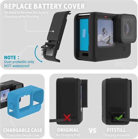 FitStill Blue Silicone Sleeve Case for Go Pro Hero 11 Hero 10 Hero 9 Black, Battery Side Cover&Screen Protectors&Lens Caps&Lanyard for Go Pro Hero 11 /10 / 9 Accessories Kit in Saudi Arabia