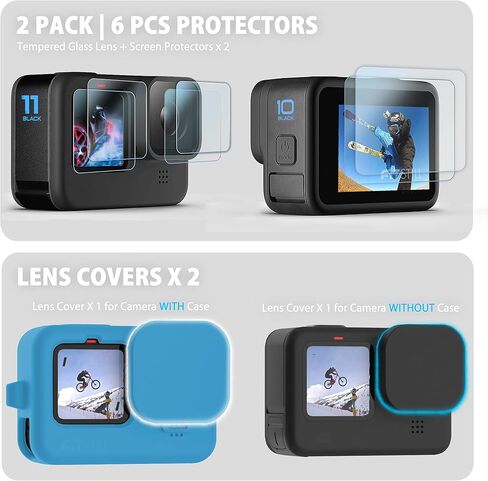 FitStill Blue Silicone Sleeve Case for Go Pro Hero 11 Hero 10 Hero 9 Black, Battery Side Cover&Screen Protectors&Lens Caps&Lanyard for Go Pro Hero 11 /10 / 9 Accessories Kit in Saudi Arabia