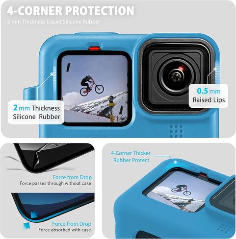 FitStill Blue Silicone Sleeve Case for Go Pro Hero 11 Hero 10 Hero 9 Black, Battery Side Cover&Screen Protectors&Lens Caps&Lanyard for Go Pro Hero 11 /10 / 9 Accessories Kit in Saudi Arabia