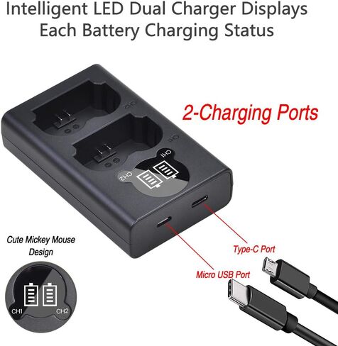 Tectra LED USB Dual Battery Charger with Type C Port for Fujifilm NP-W235 NPW235 Battery and Fuji X-T4 Mirrorless Digital Camera in Saudi Arabia
