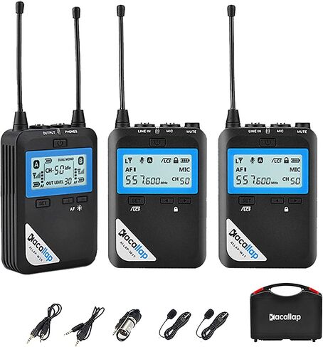 kacallap ALLAP-W1-2 Kit Omnidirectional UHF Wireless Lavalier Microphone System with 1 Receiver, 2 Transmitter, A/B Group Total 100 Channel for Canon Nikon Sony Cameras, XLR Camcorder, Phone in Saudi Arabia
