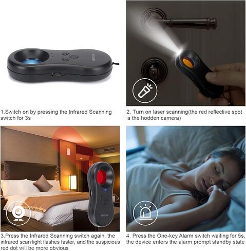كاشفات الكاميرا الخفية، كاشف الأجهزة المخفية LED مع محددات رؤية بالأشعة تحت الحمراء - مكتشف كاميرا مضادة للتجسس بحجم الجيب يحدد موقع الكاميرا المخفية، إنذار مضاد للسرقة قابل للشحن في AirBnB والفنادق والحمامات in Kuwait