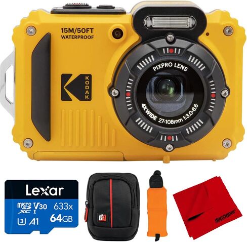 Kodak PIXPRO Astro Zoom WPZ2 16.4MP Digital Camera, 3" LCD Bundle with Lexar 64GB Memory Card, Deco Photo Camera Case, Vivitar Orange Camera Wrist Strap and Microfiber Cleaning Cloth in Kuwait