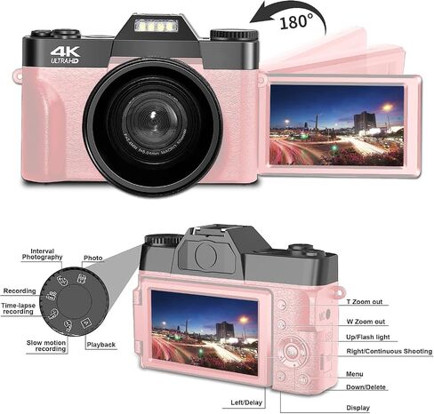 Acuvar 4K Digital Camera for Photography, 64MP Vlogging Camera with Flip Screen, WiFi, Wide Angle Lens, 16X Zoom, Compact Camera for YouTube, Travel, Beginners with 64GB Card in Saudi Arabia