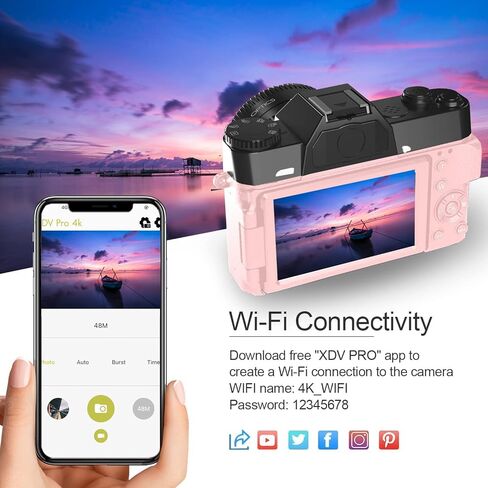Acuvar 4K 56MP Digital Camera Kit for Photography, Vlogging Camera for YouTube with Flip Screen, WiFi, Wide Angle & Macro Lens, 64GB Micro SD Card, 50" Tripod, Case, Card Reader, Microphone, LED in Saudi Arabia