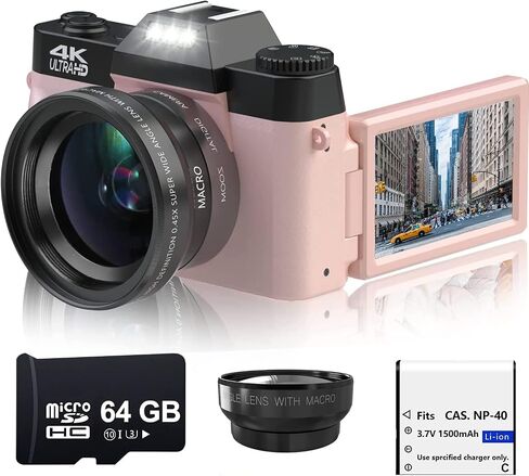 Acuvar 4K Digital Camera for Photography, 64MP Vlogging Camera with Flip Screen, WiFi, Wide Angle Lens, 16X Zoom, Compact Camera for YouTube, Travel, Beginners with 64GB Card in Saudi Arabia