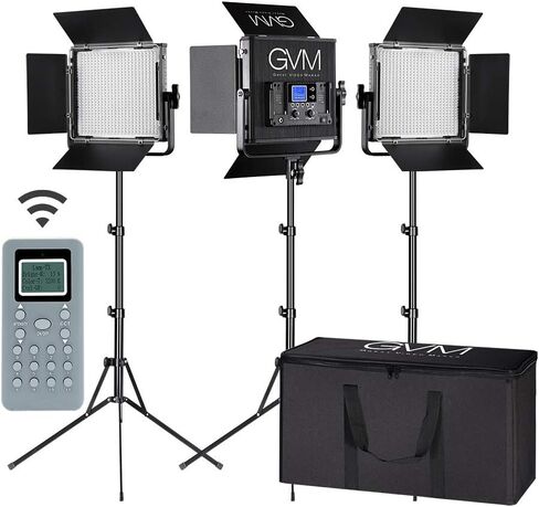 LED Video Light GVM 672S CRI97+ TLCI97+ 22000lux Dimmable Bi-color 3200K-5600K Light Panel With Digital Display For Outdoor Interview Studio Video Making Photography Lighting 3 pcs Kit in Saudi Arabia