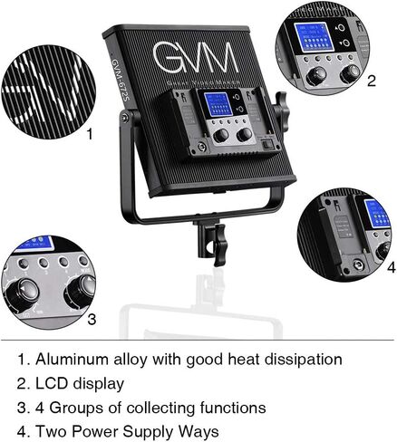LED Video Light GVM 672S CRI97+ TLCI97+ 22000lux Dimmable Bi-color 3200K-5600K Light Panel With Digital Display For Outdoor Interview Studio Video Making Photography Lighting 3 pcs Kit in Saudi Arabia