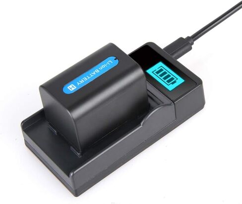 LCD USB Travel Battery Charger for Sony HDR-PJ670, HDR-PJ670E, HDR-PJ675, HDR-PJ675E, HDR-PJ680, HDR-PJ680E Handycam Camcorder in Saudi Arabia