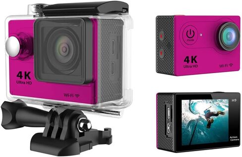 Action Camera, H9 Ultra HD 1080P 4K Action Camera 30M Waterproof with 2.0' Screen 170° Wide View Angle Wi-Fi Sport Cam, with HDMI HD Output,Pink in Kuwait