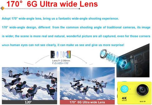 Action Camera, H9 Ultra HD 1080P 4K Action Camera 30M Waterproof with 2.0' Screen 170° Wide View Angle Wi-Fi Sport Cam, with HDMI HD Output,Pink in Kuwait