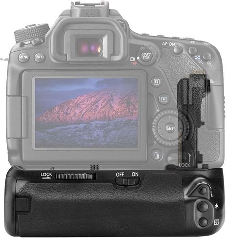 مجموعة مقابض بطارية لكاميرا Canon EOS 70D، EOS 80D الرقمية SLR تتضمن استبدال البطارية الرأسية BG-E14 + بطاريات Qty 4 BM Premium LP-E6 + شاحن AC/DC سريع in Kuwait