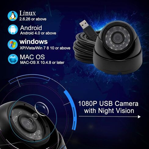 2MP USB Camera H.264 1080P Webcam Day Night Vision Indoor Outdoor Dome Webcamera 0.01LUX Low Illumination Home Security Camera with 24pcs IR LED for Windows Mac Linux Android in Saudi Arabia