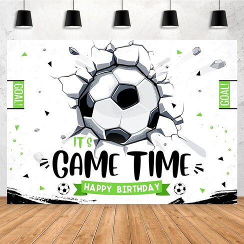 ابيرتشور خلفية لحفلة عيد ميلاد سعيد لكرة القدم مقاس 7×5 قدم بعبارة «It's Game Time» لتزيين حفلات كرة القدم للاولاد والرجال والاطفال ولوازم طاولة الكيك ودعائم كشك التصوير in Kuwait