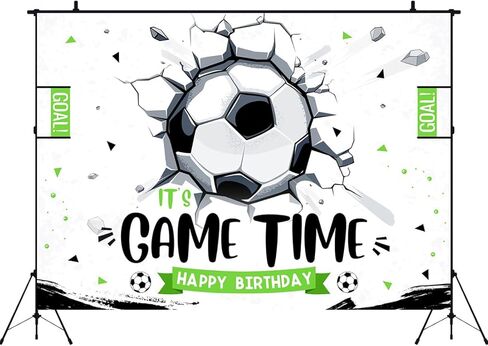 ابيرتشور خلفية لحفلة عيد ميلاد سعيد لكرة القدم مقاس 7×5 قدم بعبارة «It's Game Time» لتزيين حفلات كرة القدم للاولاد والرجال والاطفال ولوازم طاولة الكيك ودعائم كشك التصوير in Kuwait