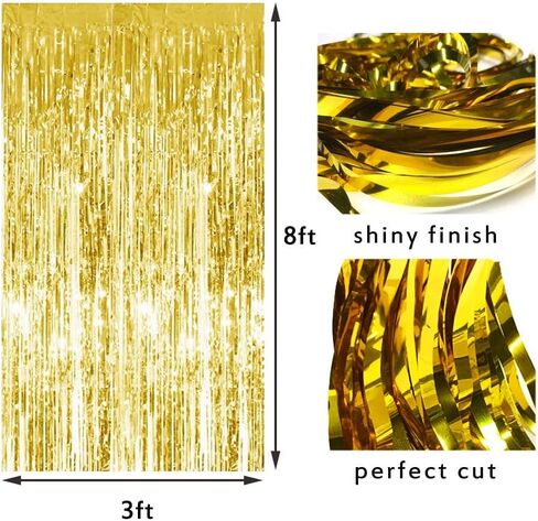 2PCS 3' X 8' Black and Gold Metallic Tinsel Foil Fringe Curtain Backdrop for 2023 New Years Eve, Halloween Party, Graduation Decoration in Saudi Arabia