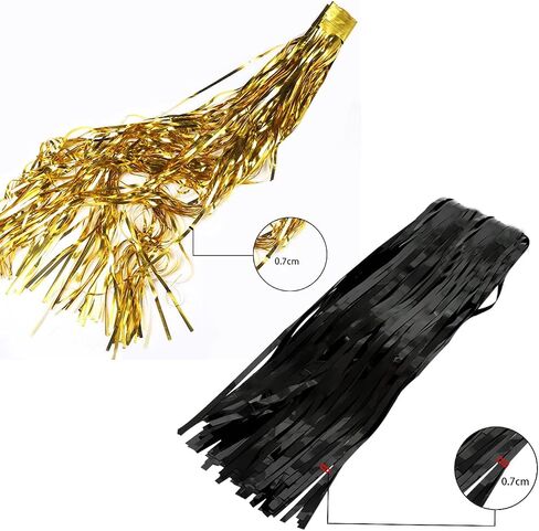2PCS 3' X 8' Black and Gold Metallic Tinsel Foil Fringe Curtain Backdrop for 2023 New Years Eve, Halloween Party, Graduation Decoration in Saudi Arabia