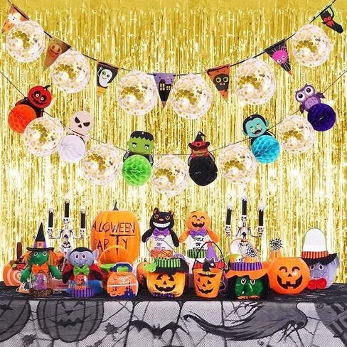 2PCS 3' X 8' Black and Gold Metallic Tinsel Foil Fringe Curtain Backdrop for 2023 New Years Eve, Halloween Party, Graduation Decoration in Saudi Arabia