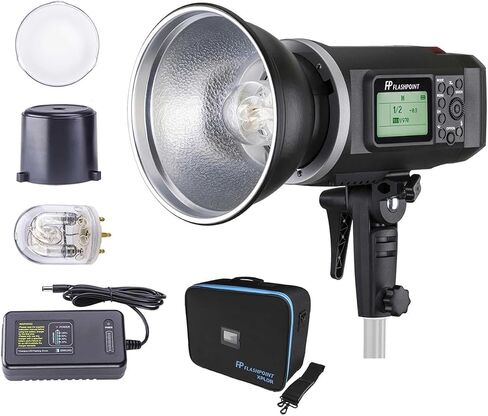 Flashpoint XPLOR 600 HSS يعمل بالبطارية الخارجية ستوديو فلاش ستروب مونولايت مع نظام تحكم عن بعد راديو R2 2.4 جيجا هرتز مدمج، حامل بوينز، بطارية ليثيوم 600 واط 11.1 فولت 8700 مللي أمبير في الساعة، 450 ومضات طاقة كاملة in Kuwait
