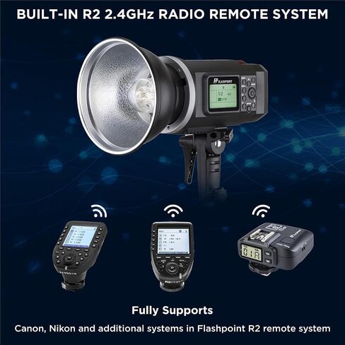 Flashpoint XPLOR 600 HSS يعمل بالبطارية الخارجية ستوديو فلاش ستروب مونولايت مع نظام تحكم عن بعد راديو R2 2.4 جيجا هرتز مدمج، حامل بوينز، بطارية ليثيوم 600 واط 11.1 فولت 8700 مللي أمبير في الساعة، 450 ومضات طاقة كاملة in Kuwait