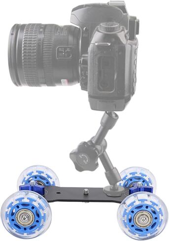 Camera Dolly Wheel, Dolly Skater Car 10KG Load Rail Roller Track Slider Mini Desktop Dolly Car Portable Mini Professional Slider Car for DSLR Camera Camcorder Mirrorless Cameras Cell Phones in Saudi Arabia